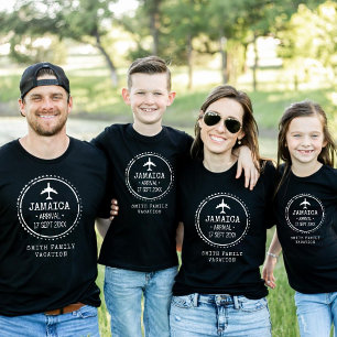 T-shirt Tampon de passeport Jamaïque Famille Vacances Noir