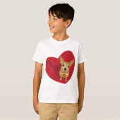 T-shirt Tan Chihuahua avec cravate arc dans un coeur rouge (Devant entier)