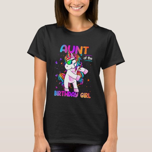 T-shirt Tante de l'anniversaire fille Dabbing Unicorn Part (Devant)