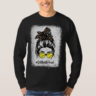 T-shirt Tante de softball Messy Cheveux Bun Leopard Femme