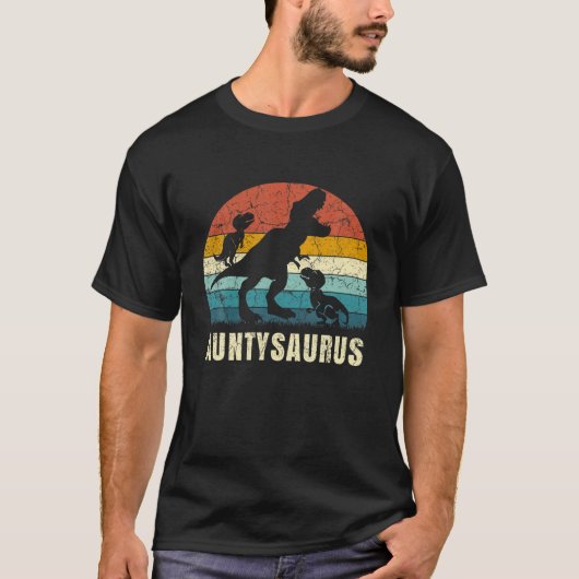 T-shirt Tante Dinosaur Auntysaurus 2 Fils Fils Fils Fille (Devant)