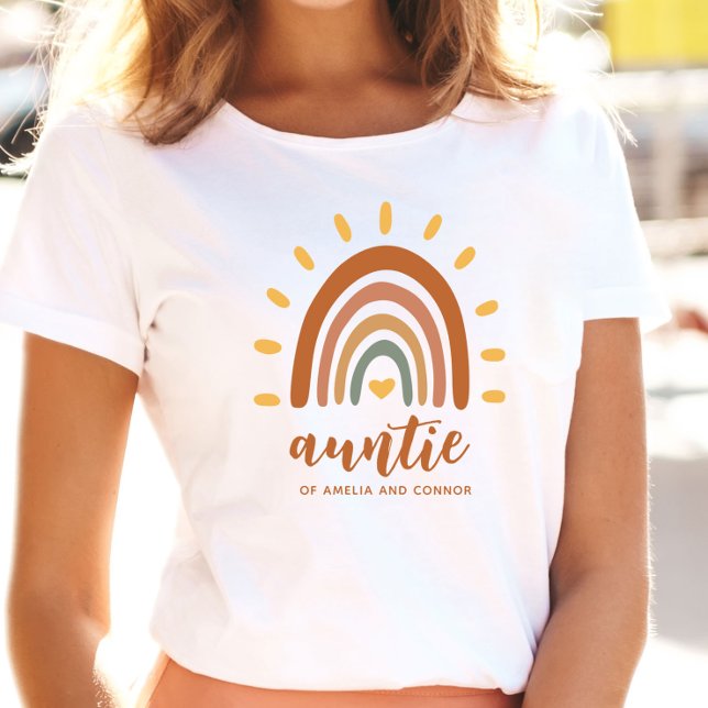 T-shirt Tante Nom personnalisé Boho Earth Tone arc-en-ciel