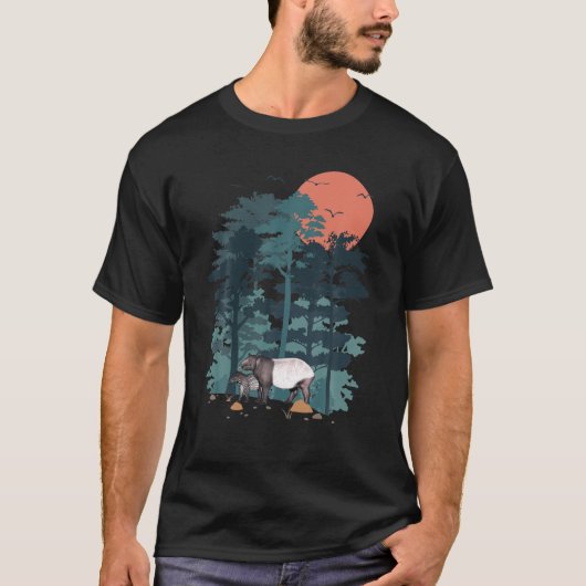 T-shirt Tapir Pine Tree Sky Birds Flying Fore (Devant)