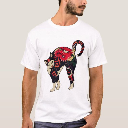 T-shirt Tapis de bois japonais d'origine Imprimé Chat avec (Devant)