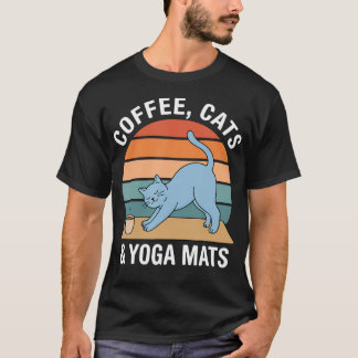 T-shirt Tapis de Yoga Chats Café Rétro Méditation