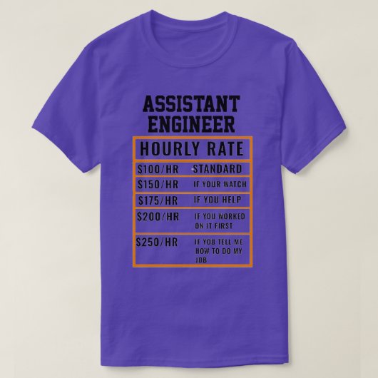 T-shirt Tarif horaire de l'ingénieur adjoint (Design devant)