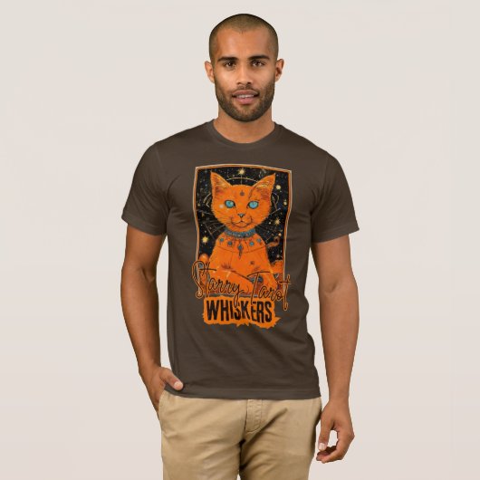 T-shirt Tarot de chat cosmique | Conception de chat orange (Devant entier)