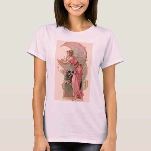 T-SHIRT TAROTS / LADY DE LA LUNE AVEC FLEURS EN ROSE (Devant)