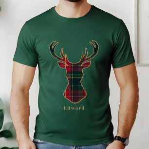 T-shirt Tartan à carreaux élégant Joyeux Noël Nom de famil