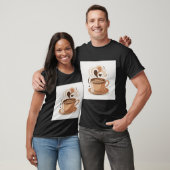 T-shirt Tasse Amour Café avec Grappe de Latte Art en forme (Unisexe)