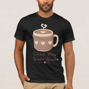 T-shirt Tasse Chaude Cœur Chaleureux Coupe de Café Tricoté