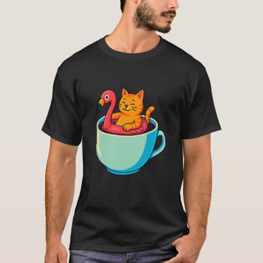 T-shirt Tasse de café Flamingo Floatie Chat Drôle de Kitty (Devant)