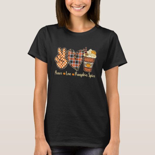 T-shirt Tasses Peace Love Pumpkin Spice Latte Vibrations (Devant)