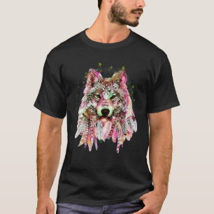 T-shirt Tatouage bohème tribal de tête de loup d'Amérique 