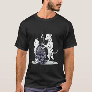 T-shirt Tatouage de chien dalmate qui tatoue un chat Drôle