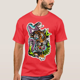 T-shirt tatouage de serpent de tigre traditionnel néo