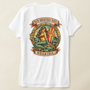 T-shirt Tatouage de sirène vintage pour femmes, Sun Drench