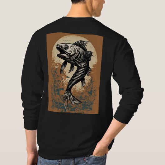 T-shirt tatouage d'os de poisson les deux côtés hommes man (Dos)