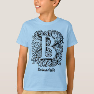 T-shirt Tatouage Fleurs Monogramme Lettre B Noir et Blanc