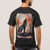 T-shirt Tatouage géométrique du loup avec paysage nocturne (Dos)