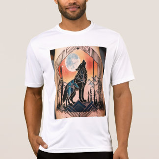 T-shirt Tatouage géométrique du loup avec paysage nocturne