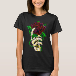 T-shirt Tatouage Rose à main de squelette