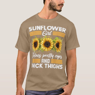 T-shirt Tatouages Fille Tournesol Jolies Yeux Épais Cuisse