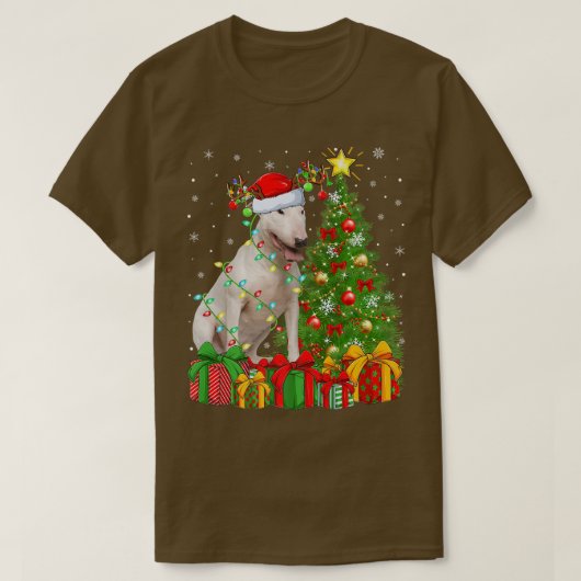 T-shirt Taureau Terrier Éclairage Xmas Tree Père Noël Bull (Design devant)