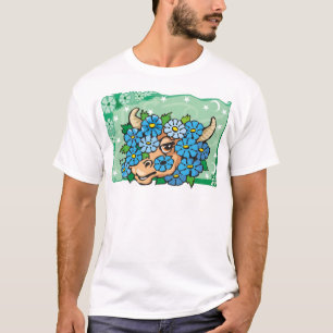 T-shirt Taurus floral avec fleurs bleues