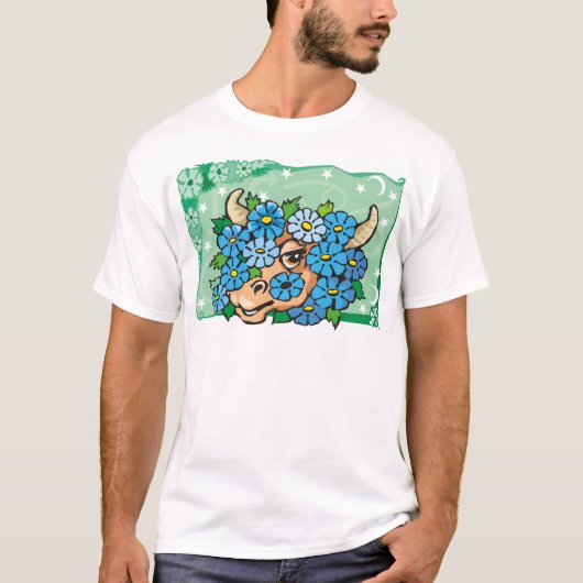 T-shirt Taurus floral avec fleurs bleues (Devant)