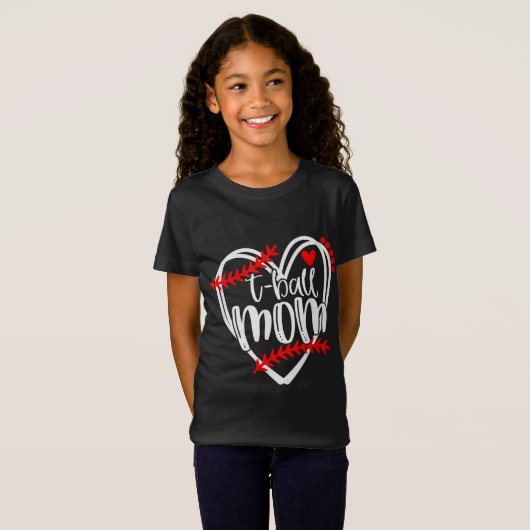 T-Shirt Tball MOM T-ball Filles T-ball Coeur (Devant entier)