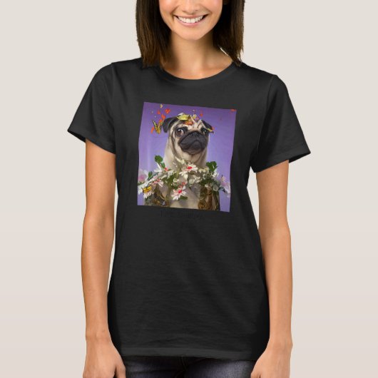 T-shirt Tchien pug portant des fleurs (Devant)