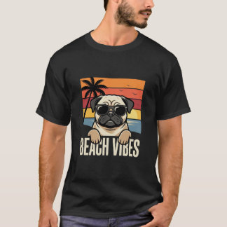 T-shirt Tchiens de Pug ambiance de plage au coucher du sol