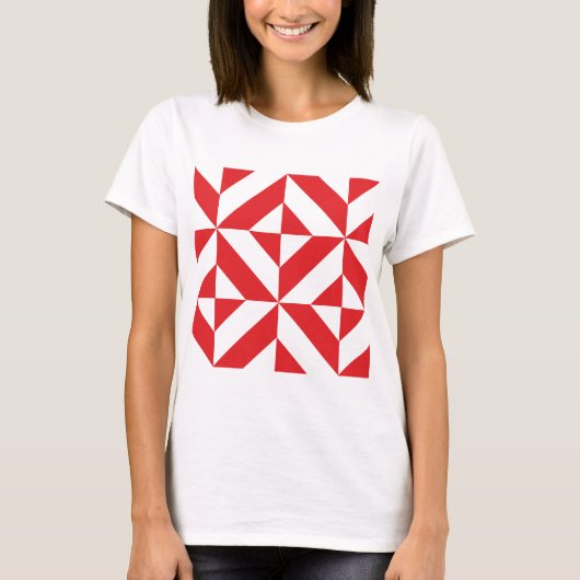 T-shirt Tchry Red Geometric Deco Cube Pattern (Devant)