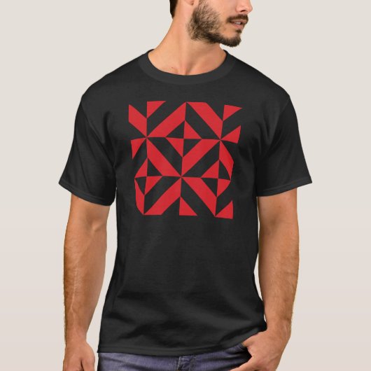 T-shirt Tchry Red Geometric Deco Cube Pattern (Devant)