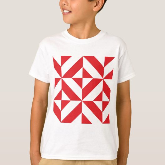 T-shirt Tchry Red Geometric Deco Cube Pattern (Devant)