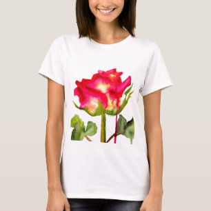 T-shirt Tea hybride Rose aquarelle moderne fleurie art
