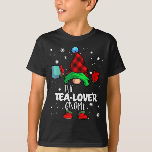 T-shirt Tea Lover Gnome Red Buffalo Plaid Matching Family (Devant)