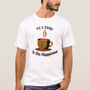 T-shirt tea time mignon tasse orange et feuilles verts