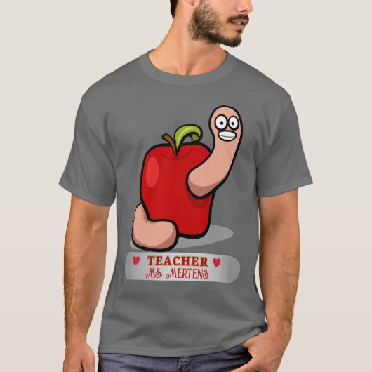 T-shirt Teacher Appréciation Worm dans Apple Ajouter Nom U (Devant)