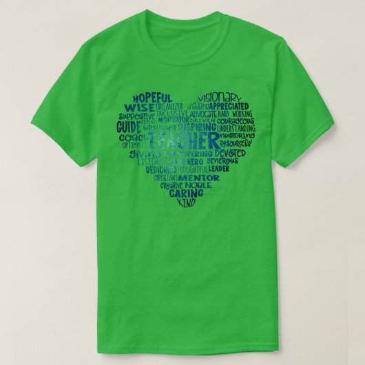 T-shirt Teacher Heart Word Cloud Bleu (Design devant)