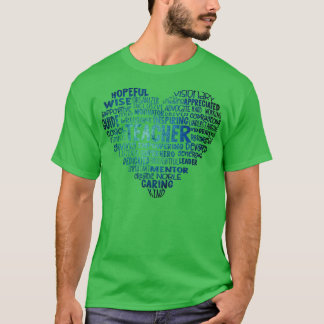 T-shirt Teacher Heart Word Cloud Bleu