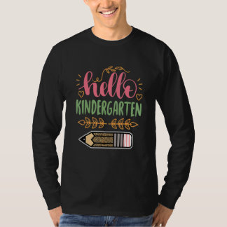 T-shirt Teacher Kids Hello Kindergarten 1st Day Of Pencil 