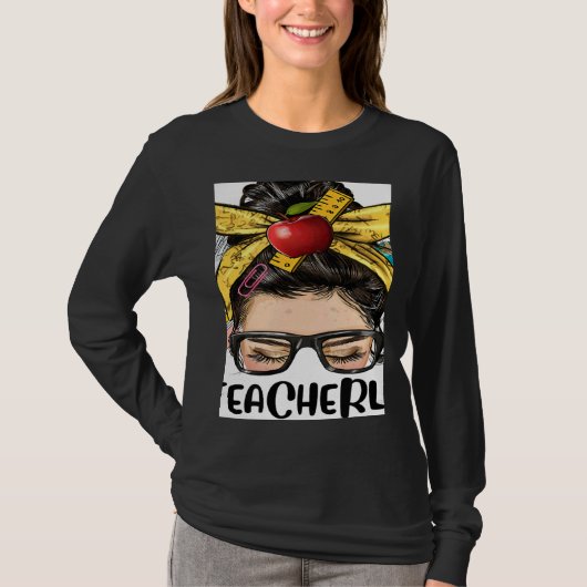 T-shirt Teacher Life Messy Bun Bleached Women Back To Scho (Devant)