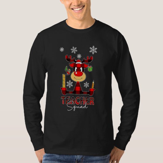 T-shirt Teacher Squad Plaid Reindeer Santa Hat Teacher Chr (Devant)