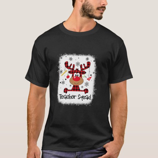 T-shirt Teacher Squad Reindeer Red Plaid Christma (Devant)