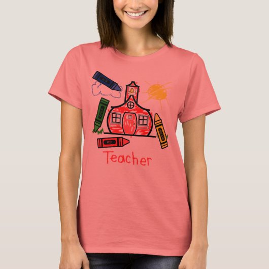 T-shirt Teacher T Shirt - Schoolhouse et Crayons (Devant)