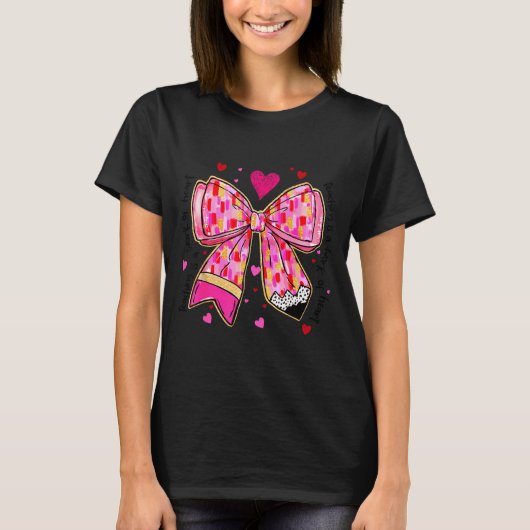 T-shirt Teaching Is A Work Of Heart Pencil Bow Teacher Val (Devant)