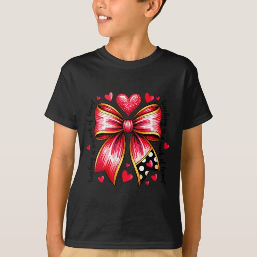 T-shirt Teaching Is A Work Of Heart Pencil Bow Teacher Val (Devant)