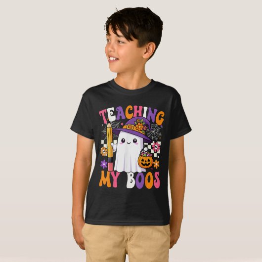 T-shirt Teaching My Boos Ghost Teacher Cute Pencil Hallowe (Devant entier)
